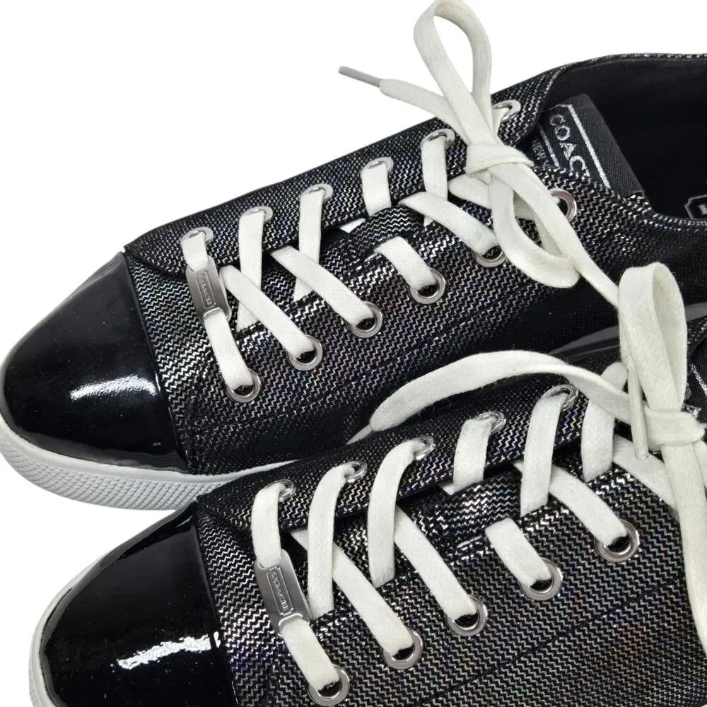 Coach Ian Sneakers Womens Sz 10 Black Iridescent Patent Leather Cap Toe Low Top